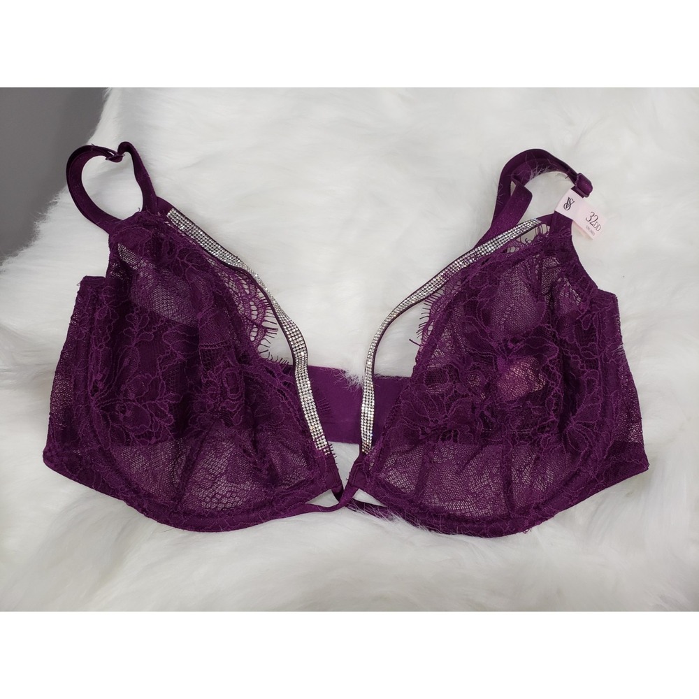Victoria's Secret 11230621 Shine Strappy Unlined Lace Low-Cut Demi Bra Sz 32DD